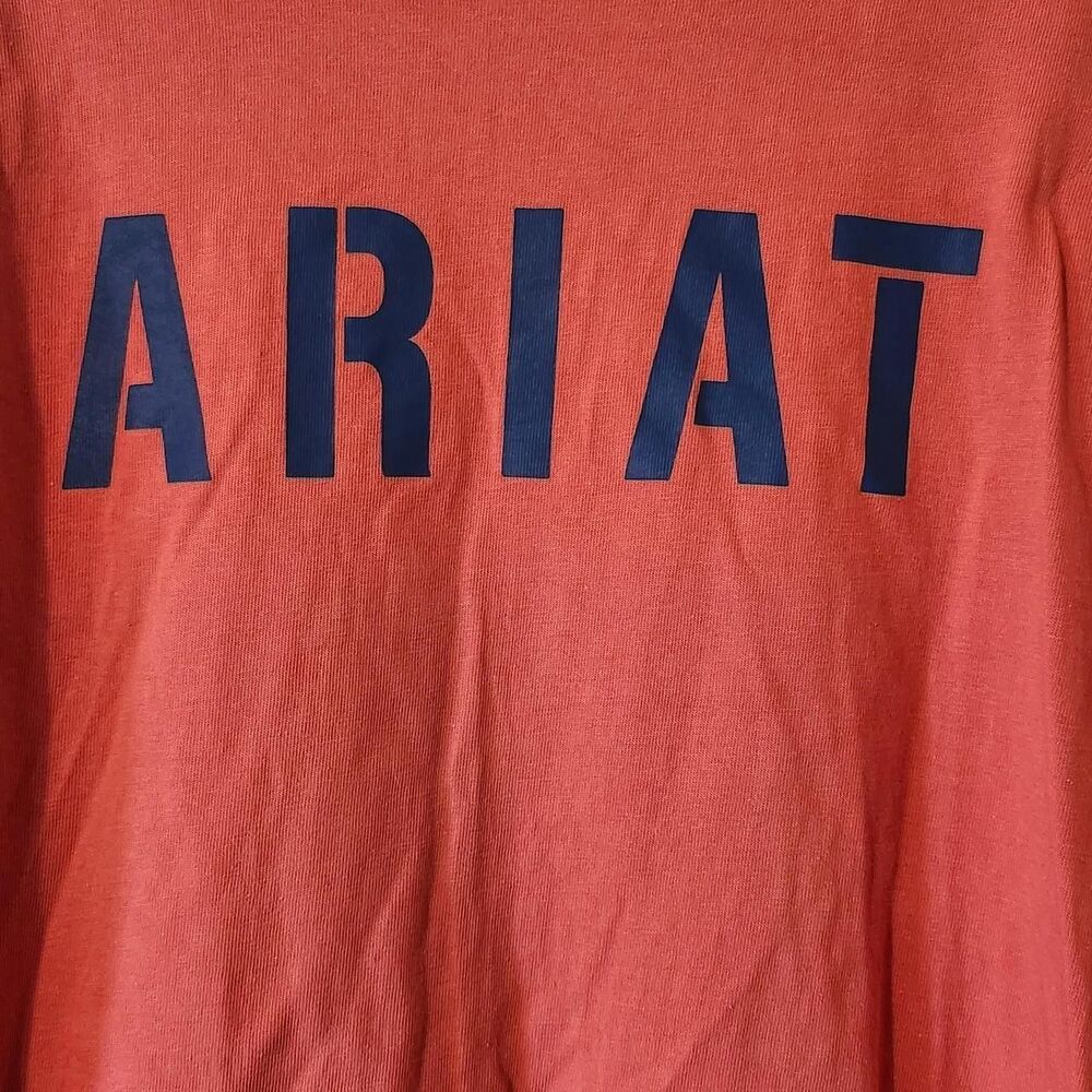 Ariat Rebar Women's Orange Long Sleeve Tee Shirt Blue Spellout Logo - Picture 2 of 4